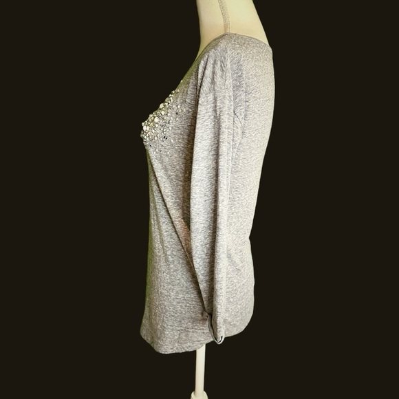 J. Crew Heathered Gray Crystal & Sequin Bejeweled 3/4 Sleeve Tee Shirt Size XS - Picture 9 of 11